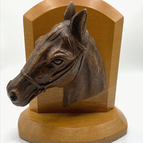 VTG Syroco Wood Horse Head Bookends Pair Mid-Century Modern 3D Wall Mount Style - Picture 4 of 10